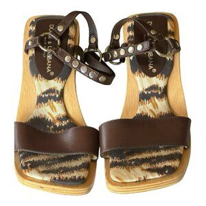 Spring Summer Dolce & Gabanna Designer Wooden/Leopard Platform Sandals